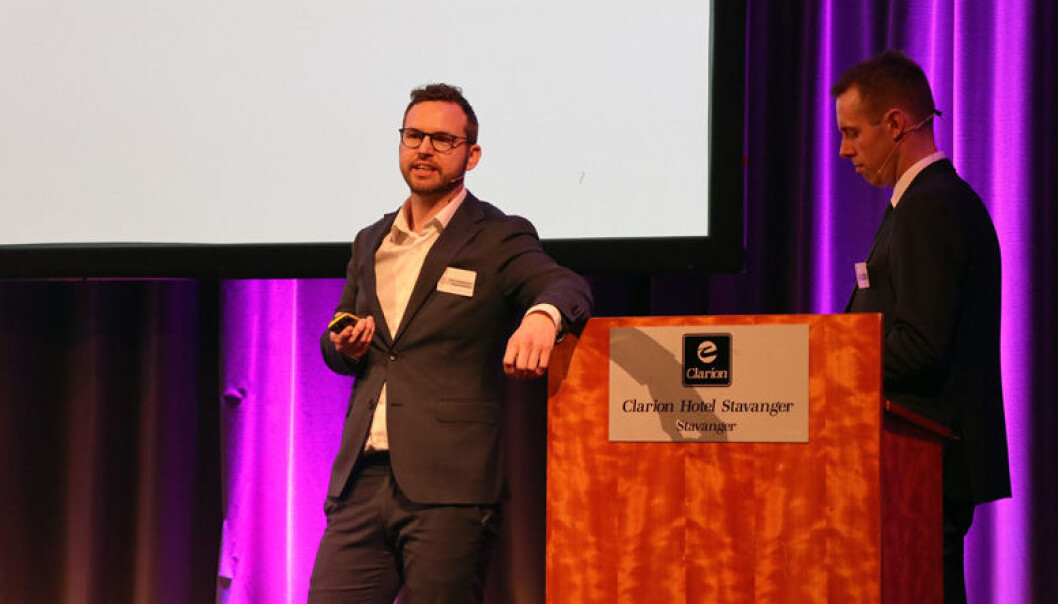 Stian Oddbjørnsen (t.v.) og Jone Stakkestad i aksjon under Kluge Offshore summit 2018. Stian Oddbjørnsen (t.v.) og Jone Stakkestad i aksjon under Kluge Offshore summit 2018.