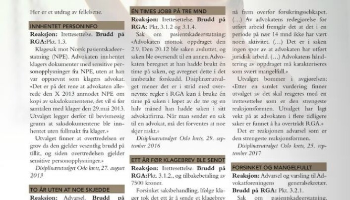 Advokatbladet har gjennomgått alle disiplinærfellelser de siste fem år for å kartlegge gjengangere i disiplinærsystemet. Denne artikkelen omhander Oslo-advokaten som nå er ekskludert. Fra nr 4/18. Advokatbladet har gjennomgått alle disiplinærfellelser de siste fem år for å kartlegge gjengangere i disiplinærsystemet. Denne artikkelen omhander Oslo-advokaten som nå er ekskludert. Fra nr 4/18.