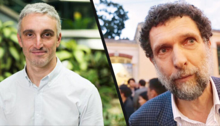 De to hovedtiltalte, Yiğit Aksakoğlu og Osman Kavala. Foto: Media and Law Studies Assoc. De to hovedtiltalte, Yiğit Aksakoğlu og Osman Kavala. Foto: Media and Law Studies Assoc.