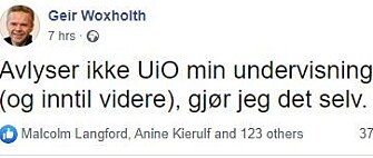Skjermbilde fra professor Geir Woxholts Facebook-profil. Skjermbilde fra professor Geir Woxholts Facebook-profil.
