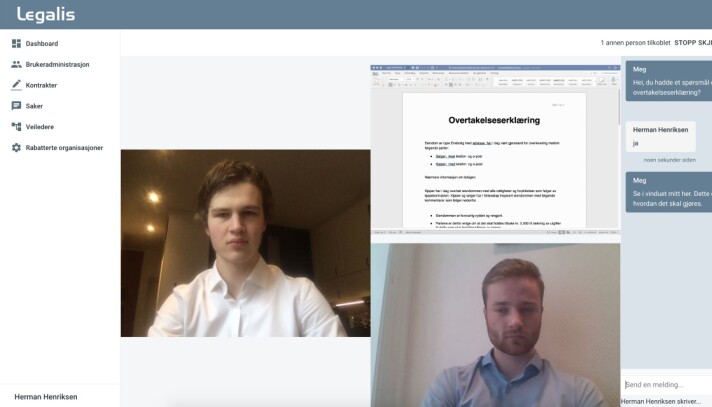 Slik kan det se ut når du chatter med advokat på Legalis' nye tjeneste. Slik kan det se ut når du chatter med advokat på Legalis' nye tjeneste.