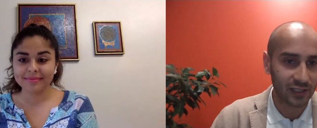 Jusstudent Kimiya Sajjadi og Farooq Ansari under webinaret onsdag kveld. Jusstudent Kimiya Sajjadi og Farooq Ansari under webinaret onsdag kveld.