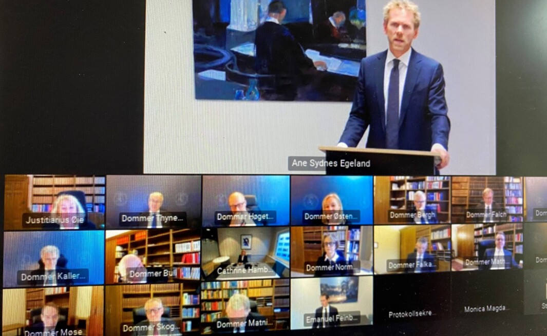 Fredrik Sejersted talte på vegne av staten. Fredrik Sejersted talte på vegne av staten.