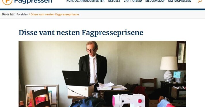 Fagpressen illustrerer mediene som mottok hederlig omtale med bildet av advokat Frode Sulland som prosederte i Høyesterett hjemme fra stuebordet. Fagpressen illustrerer mediene som mottok hederlig omtale med bildet av advokat Frode Sulland som prosederte i Høyesterett hjemme fra stuebordet.