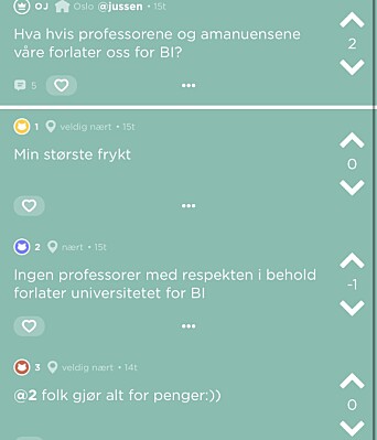 Studenter frykter professorer vil forlate Universitetet til fordel for et eventuelt nytt BI-studium. Studenter frykter professorer vil forlate Universitetet til fordel for et eventuelt nytt BI-studium.