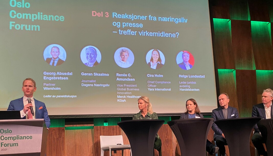 Paneldiskusjonen på Oslo Compliance Forum bød på reaksjoner fra flere aktører. Paneldiskusjonen på Oslo Compliance Forum bød på reaksjoner fra flere aktører.