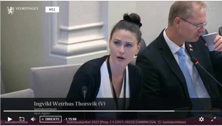 Nyvalgt stortingsrepresentant Ingvild Wetrhus Thorsvik (V) har permisjon fra sin stilling som advokat i Sørlandsadvokatene i Kristiansand. Nyvalgt stortingsrepresentant Ingvild Wetrhus Thorsvik (V) har permisjon fra sin stilling som advokat i Sørlandsadvokatene i Kristiansand.