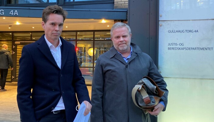 Marius Dietrichson og Jon Wessel-Aas etter møtet med departementet.