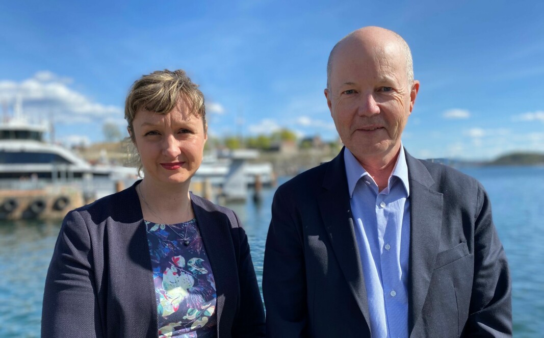 Climate Accountability Lead Sophie Marjanac og CEO James Thornton på besøk i Oslo.