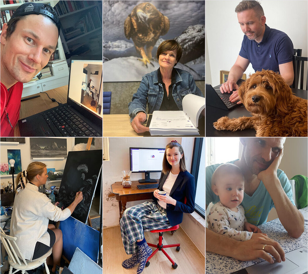 Advokatbladet oppfordret advokater til å sende inn bilder av seg selv på hjemmekontoret. Her er øverst fra v. Geir Sviggum, Mette Yvonne Larsen, Brage Norgård, Magnhild Pape Meringen, Kine Irgens Thommessen og Thomasz Nierzwicki. Advokatbladet oppfordret advokater til å sende inn bilder av seg selv på hjemmekontoret. Her er øverst fra v. Geir Sviggum, Mette Yvonne Larsen, Brage Norgård, Magnhild Pape Meringen, Kine Irgens Thommessen og Thomasz Nierzwicki.