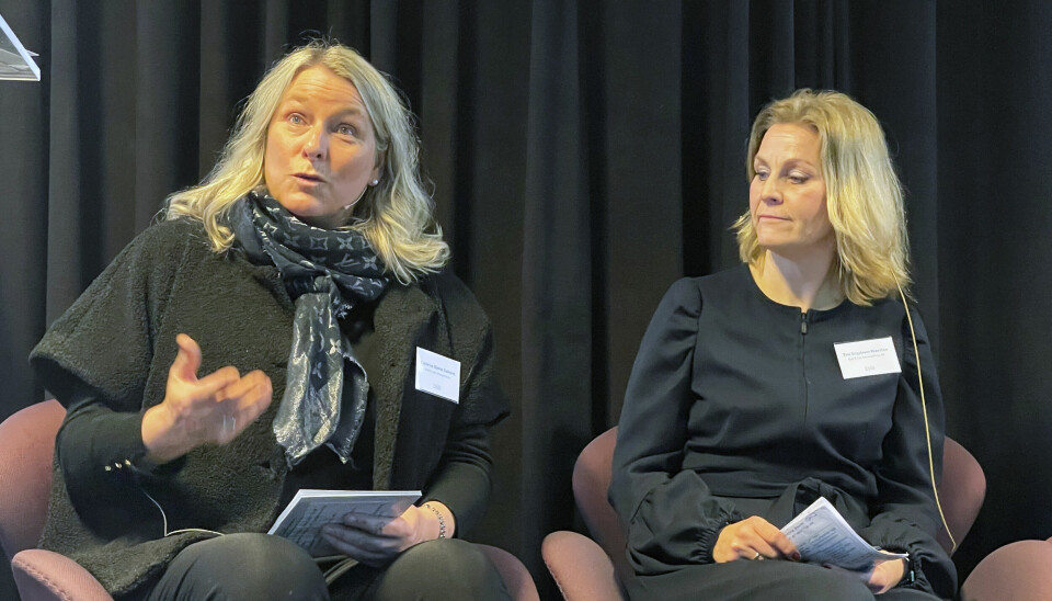Cathrine Bjerke Dalheim er managing partner i KPMG Law. Her fra en debatt i vinter om kvinneandel i partnerskapene. Til høyre Bulls daglige leder Tine Wærsten. Også Bull hadde en sterk omsetningsvekst i fjor.