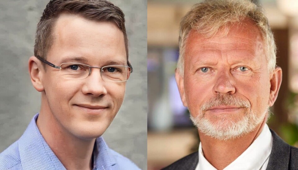 Sjefsredaktør for SNL, Erik Bolstad og Odd Storm-Paulsen, direktør i Lovdata.