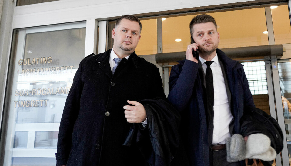 Tiltaltes forsvarere, advokatene Stian Bråstein (t.v.) og Stian Kristensen etter domsavsigelse i ankesaken i dag.